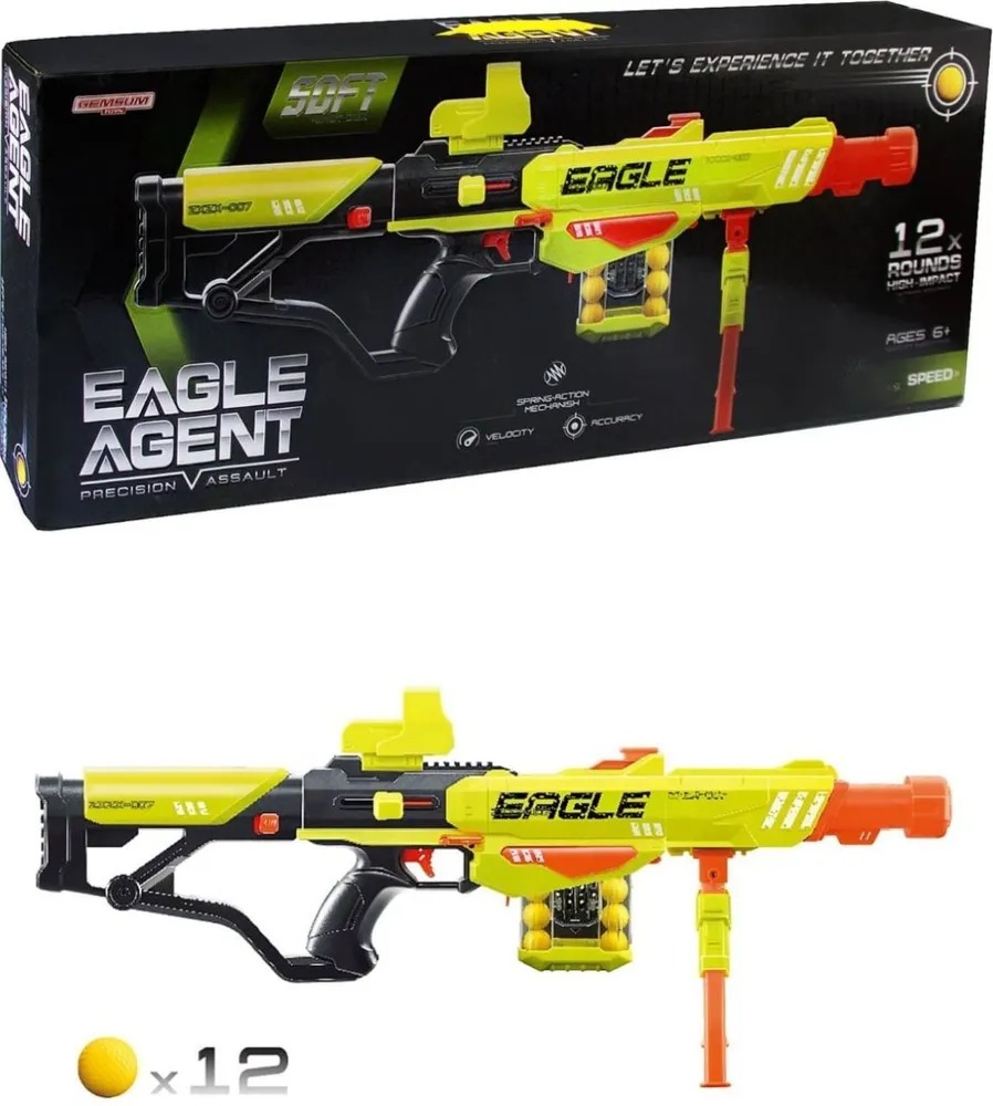 Бластер EAGLE(длина 80см) с мягкими пулями (12 шт) в коробке скорость 15м/с бластер eagle длина 55см с мягкими пулями 6 шт в коробке скорость 15 м с