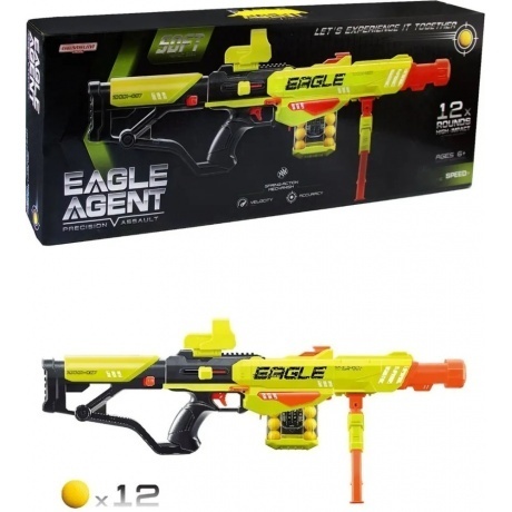 

Бластер EAGLE(длина 80см) с мягкими пулями (12 шт) в коробке скорость 15м/с