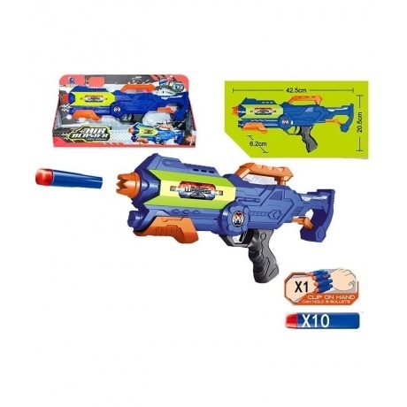 

Бластер SUPER WARS с мягкими пулями (10 шт) в коробке браслет для хранения 8 пуль