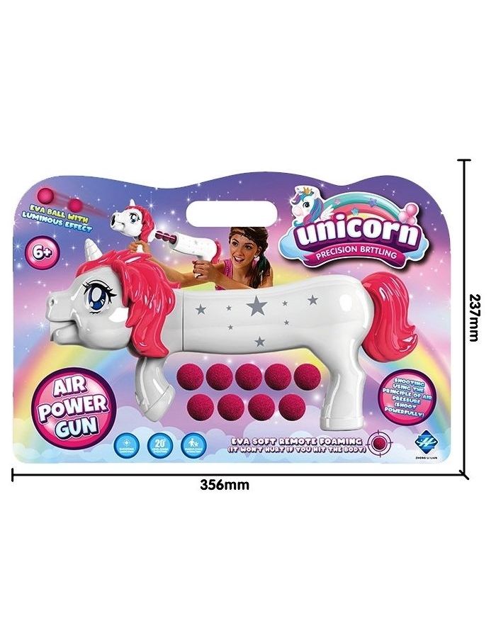 Бластер Unicorn розовый с мягкими пулями (9 шт) в блистере игрушечное оружие древо игр треугольный щит голова льва