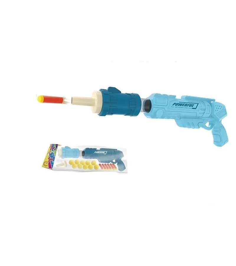 Бластер (длина 41см) с мягкими пулями(16 шт) голубой в пакете пули-шарики(10), пули на присосках(6) игрушечное оружие пластмастер тир с шарами