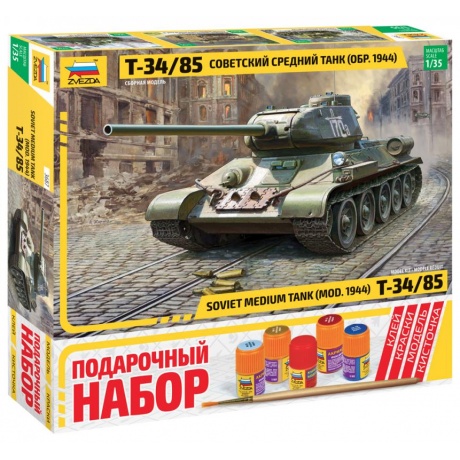 Сборная модель &quot;Советский средний танк &quot;Т-34/85&quot; образ 1944г Подарочный набор с клеем и красками 3687ПН - фото 4