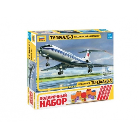 Сборная модель &quot;Пассажирский авиалайнер &quot;ТУ-134А/Б-3&quot; Подарочный набор с клеем и красками 7007ПН - фото 3