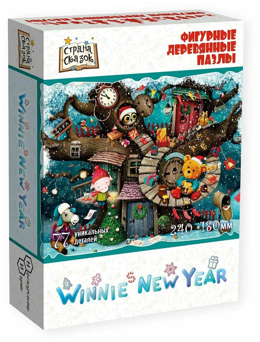 Страна сказок Фигурный деревянный пазл Winnie New Year Новогодний 8407