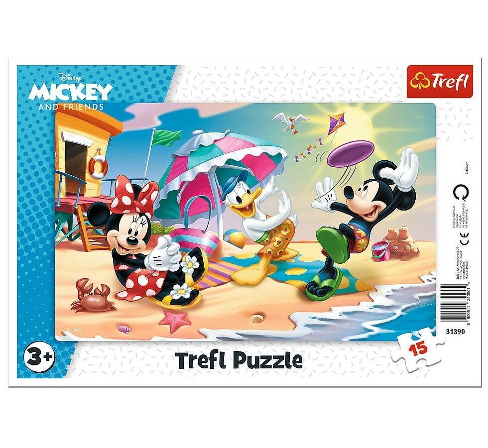 Пазл-рамка Trefl 15 арт.31390 Disney Mickey. Игра на пляже