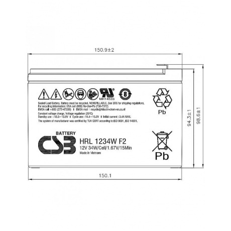 Батарея для ИБП CSB HRL-1234W - фото 2