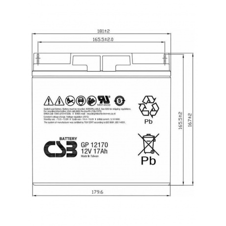 Батарея для ИБП CSB GP12170 B3 12В 17Ач - фото 9