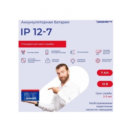 Батарея для ИБП Ippon IPE12-7 12В 7Ач - фото 5