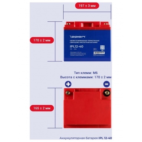 Батарея для ИБП Ippon IPL12-40 12В 40Ач - фото 3