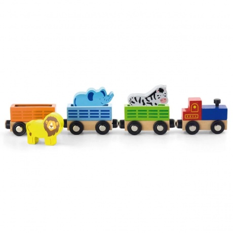 Набор аксессуаров для ж/дороги&quot;Поезд с животными&quot;в коробке паровоз,3 вагона,3 фигурки животных,магнитное соединение VIGA 50822 - фото 2