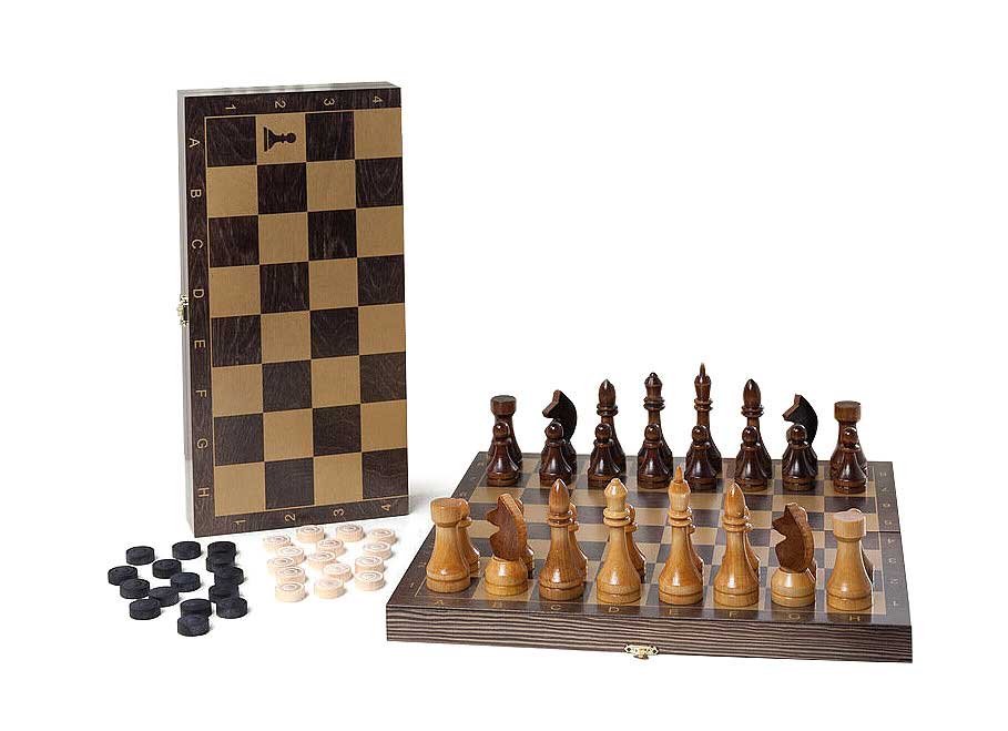 Игра 2 в 1 деревянная Классика (шахматы, шашки) 195-18 40*40 см Венге