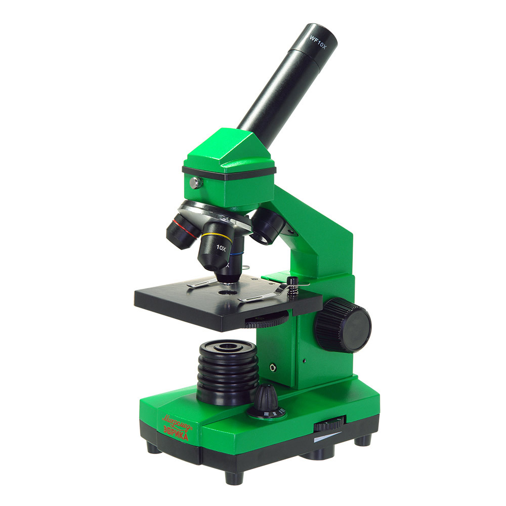 Микроскоп школьный Эврика 40х-400х в кейсе (лайм) микроскоп микромед эврика 40x 320x amethyst