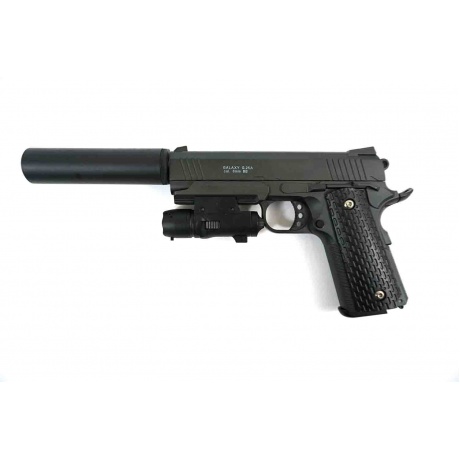 Страйкбольный пистолетс глушителем и ЛЦУ Galaxy G.25A Colt 1911 PD Rail - фото 1