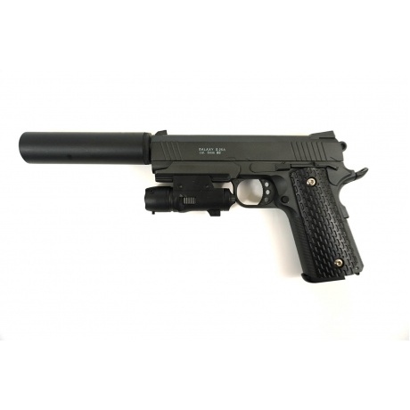Страйкбольный пистолетс глушителем и ЛЦУ Galaxy G.25A Colt 1911 PD Rail - фото 4