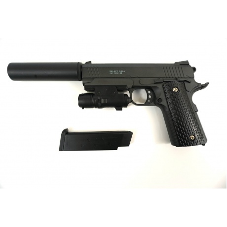 Страйкбольный пистолетс глушителем и ЛЦУ Galaxy G.25A Colt 1911 PD Rail - фото 6