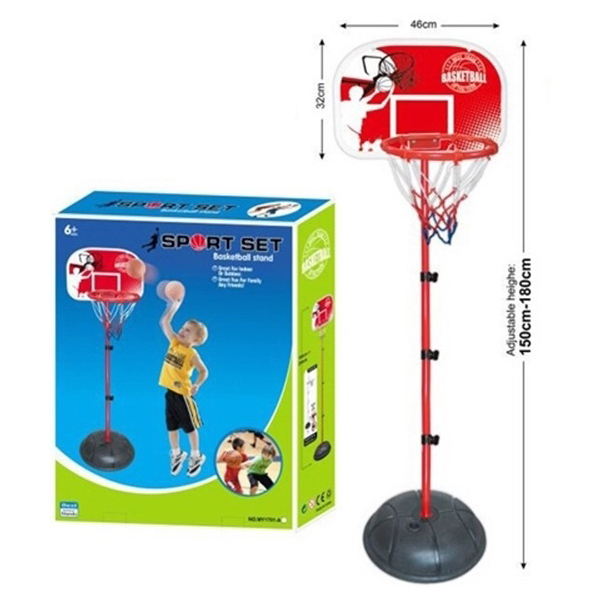 Баскетбол Basketball stand (высота 180см) в коробке стойка(h=180см)со щитом,кольцо,сетка,насос,мяч(D=16см) MY1701-B - фото 1
