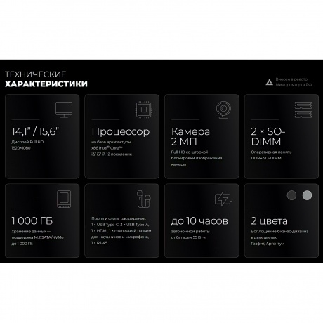 Ноутбук Kvadra Nau LE14U 14.1" dk.grey (Y22L01P01101R_3C7D51) - фото 2
