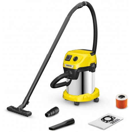 Пылесос строительный Karcher WD 3 P S V-17/4/20 1000Вт (уборка: сухая/сбор воды) желтый - фото 1