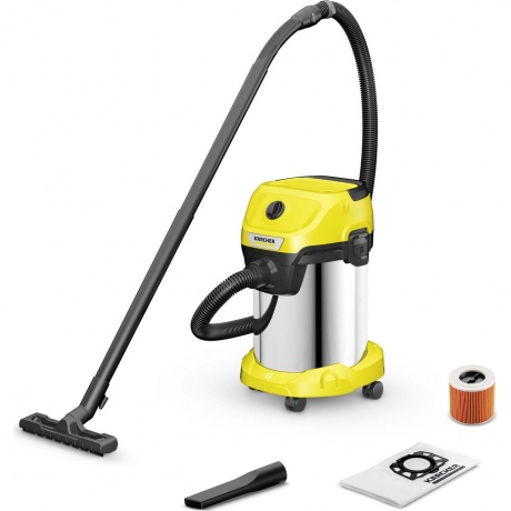Строительный пылесос Karcher WD 3 S V-19/4/20 (YSY) 1000Вт (уборка: сухая/влажная/выдув/сбор воды) желтый - фото 2