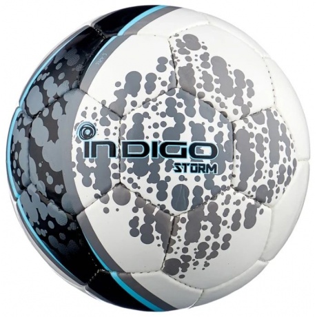 Мяч футбольный №5 INDIGO SТORM тренировочный (PU, PVC 1.5 мм), D03, Бело-голубо-серый, - фото 1