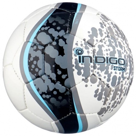 Мяч футбольный №5 INDIGO SТORM тренировочный (PU, PVC 1.5 мм), D03, Бело-голубо-серый, - фото 2