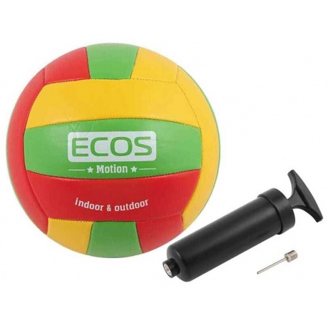Мяч волейбольный ECOS MOTION и насос VB105P (№5, 3-цвет., машин.сшивка, ПВХ) - фото 1