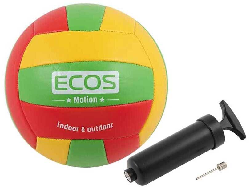 Мяч волейбольный ECOS MOTION и насос VB105P (№5, 3-цвет., машин.сшивка, ПВХ) мяч волейбольный ecos с насосом пвх