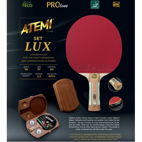Набор для настольного тенниса Atemi LUX (1ракетка+кейс+2 мяча***) - фото 3