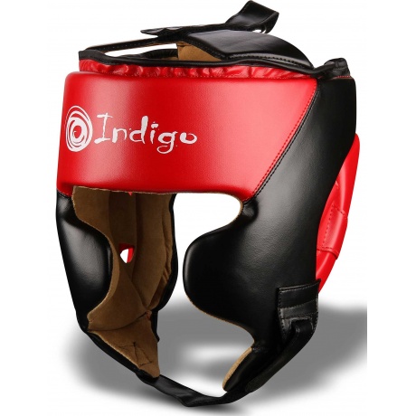 Шлем боксерский тренировочный INDIGO PU, 250046, Черно-красный, S - фото 1