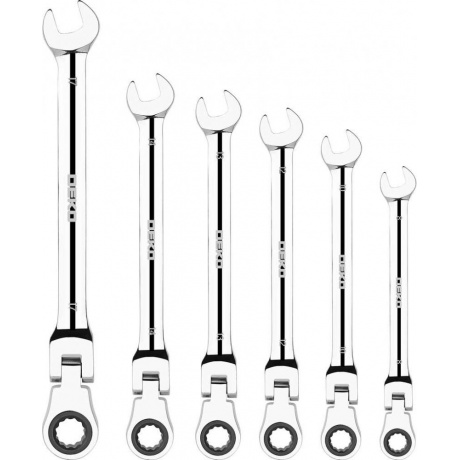 Ключи комбинированные трещоточные шарнирные в наборе DEKO RW02 8-17 мм, 6 предметов - фото 1