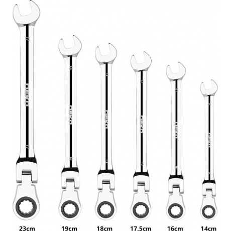 Ключи комбинированные трещоточные шарнирные в наборе DEKO RW02 8-17 мм, 6 предметов - фото 2