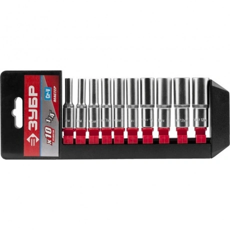 Набор торцовых головок удлиненных ЗУБР МАСТЕР 1/4? 10 предметов