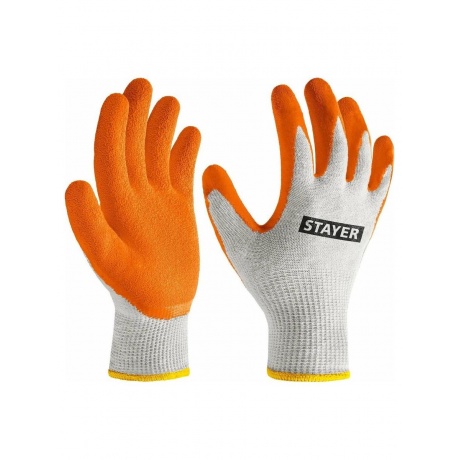 Перчатки 10 пар STAYER ULTRA S-M хб с рельефным латексным покрытием противоскользящие 13 класс 11403-S 605₽