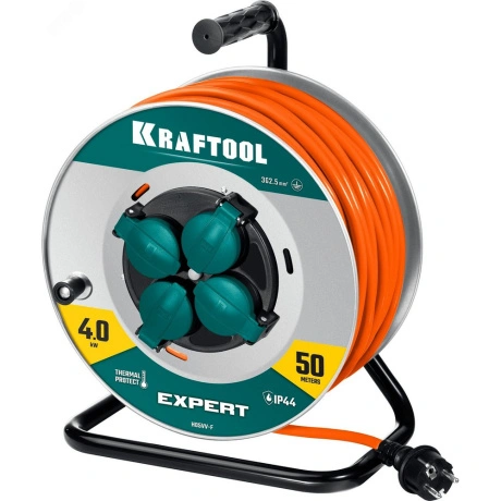 Силовой удлинитель на стальной катушке Kraftool EXPERT 55089-50,...