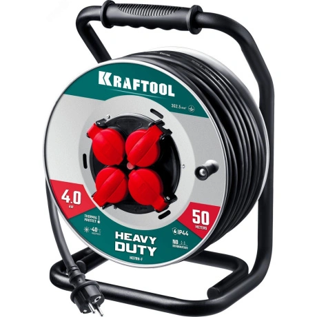 Силовой удлинитель на стальной катушке Kraftool HEAVY DUTY 55086...
