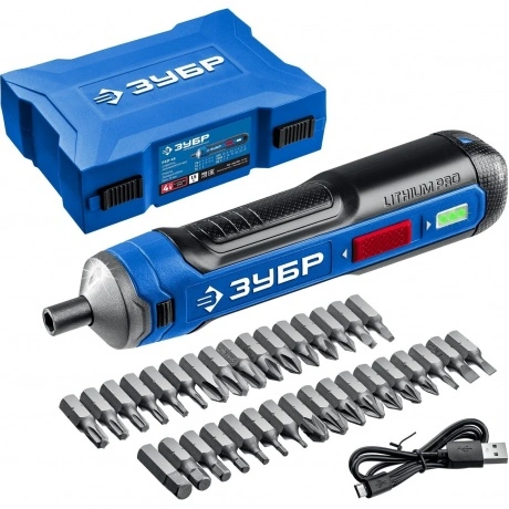 Отвертка аккумуляторная ЗУБР ZUBR GO 4 Vmax, кейс, 33 биты, Проф...