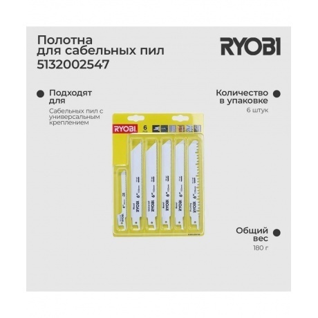 Набор полотен для сабельной пилы RAK06RB 5132002547 Ryobi - фото 4
