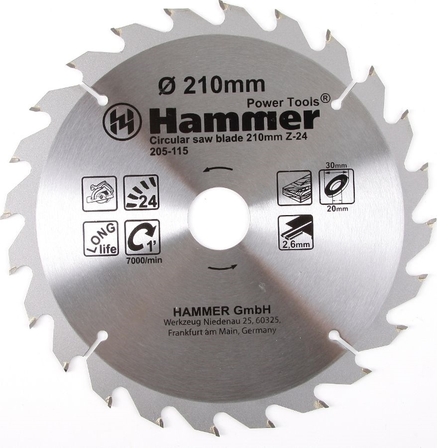 Диск пильный Hammer Flex 205-115 CSB WD  210мм*24*30/20мм по дереву - фото 1