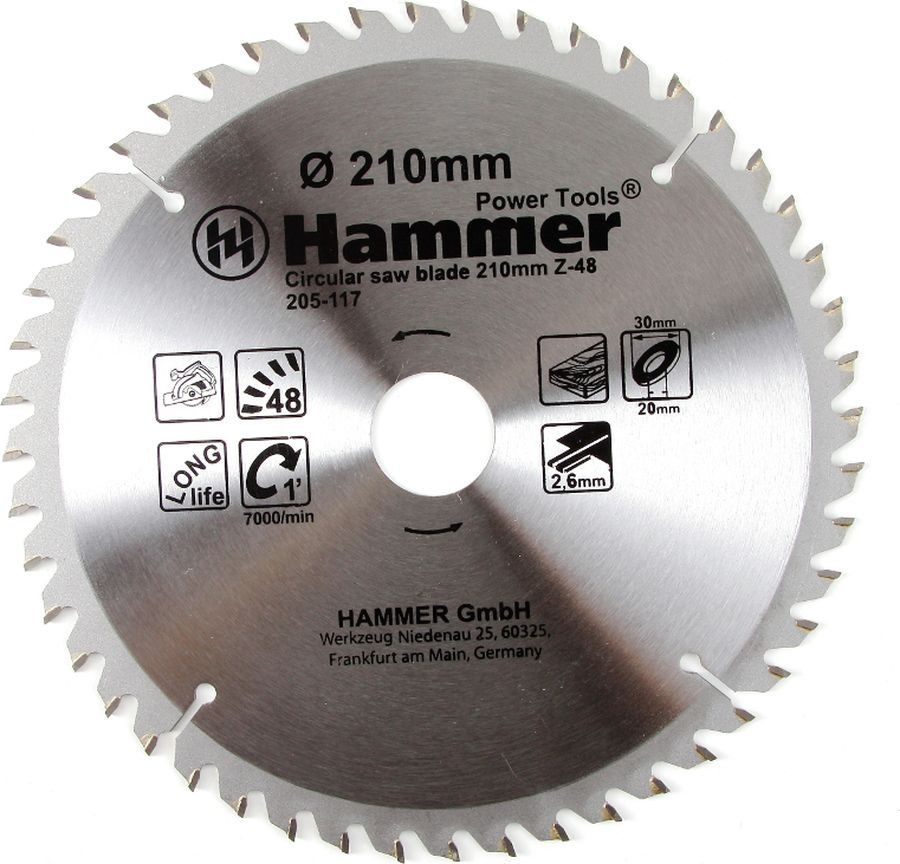 Диск пильный Hammer Flex 205-117 CSB WD  210мм*48*30/20мм по дереву - фото 1