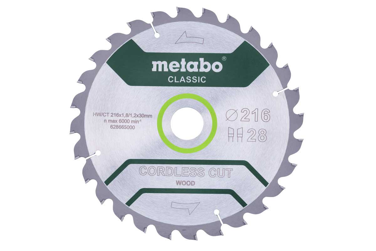 Диск пильный по дереву Metabo Cordless Cut Classic Z28 WZ5 216x30 628665000 - фото 1