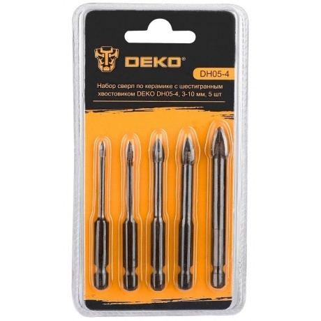 Набор сверл по керамике с шестигранным хвостовиком DEKO DH05-4 ,...