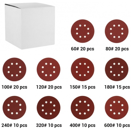 Набор шлифовальных кругов DEKO SD150 (P60, P80, P100, P120, P150, P180, P240, P320, P400, P600), 125 мм, 150 шт - фото 2