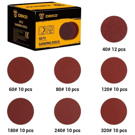 Набор шлифовальных кругов DEKO SD72 (P40, P60, P80, P120, P180, P240, P320), 125 мм, 72 шт - фото 4