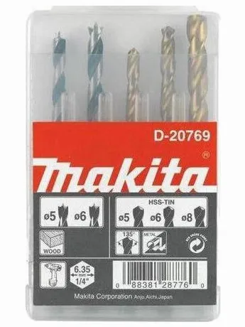 Набор сверл Makita D-20769 по дер/мет (5пред.) для шуруповертов/...