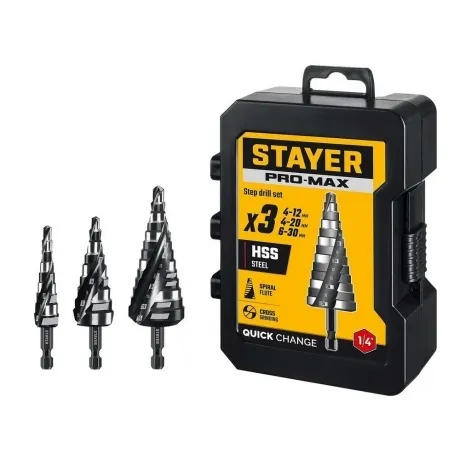 Набор ступенчатых сверл STAYER Pro-Max 3 шт, 4-30мм, винтовая сп...
