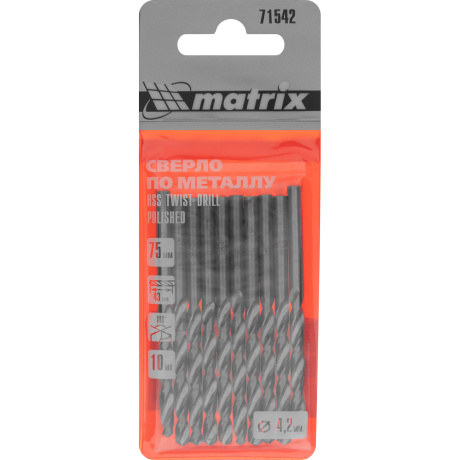 Сверло по металлу Matrix 71542, 4,2 мм, полированное, HSS, 10 шт. цилиндрический хвостовик фото
