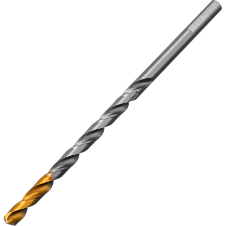 Сверло спиральное по металлу DENZEL 718256, 6 х 139 мм, Р6М5, Golden Tip, удлиненное