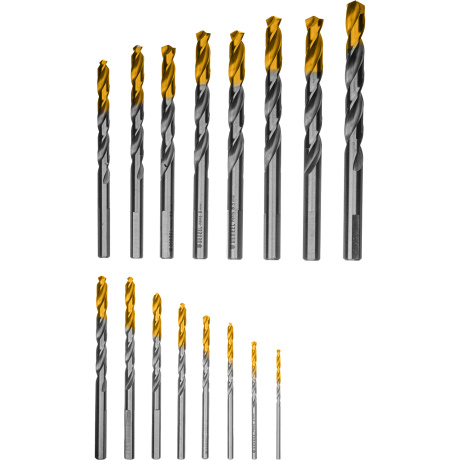Набор сверл по металлу DENZEL 723003, 1-10 мм, Р6М5-TiN, Golden Tip, 19 шт