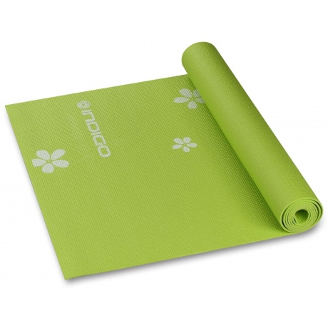Коврик для йоги и фитнеса INDIGO PVC с рисунком Цветы, YG03P, Зеленый, 173*61*0,3 см - фото 1