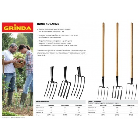 Вилы кованые GRINDA 180х220х1300мм с деревянным черенком - фото 5